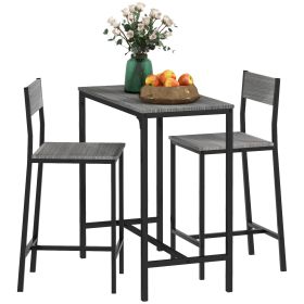 3 Piece Industrial Dining Set for 2, Counter Height Kitchen Table with Bar Stools, Breakfast Table, Gray