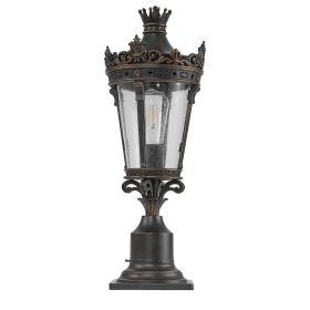 22"(H) Vintage Crown Outdoor Post Lantern, Waterproof Decorative Table Lamp with Clear Glass Shade and Antique Metal Base for Garden, Patio, Porc
