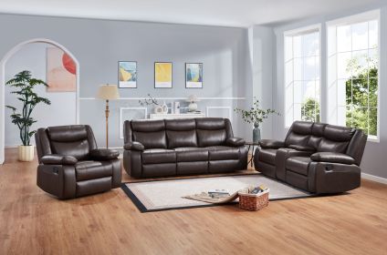 3 Piece Manual Recliner Sofa Set, Bonded Leather Reclining Couch Sets (3-Seater Sofa, 2-Seater Loveseat