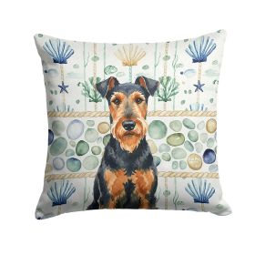 Airedale Terrier Coastal Sea Glass Throw Pillow Decorative Indoor Outdoor Accent Cushion for Couch, Bed or Patio, 18Hx18W