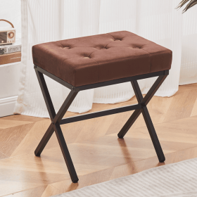 Ottoman Foot Stool Tufted Vanity Stool Ottomans Thickened Cushion Footstool Shoe Changing Seat Step Stools with Metal X Leg for Living Room Bedro