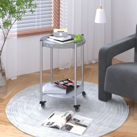 Round Coffee Table With Wheels 2-Tier Movable Side Tables Silver Metal Detachable Bedside Nightstand For Bedroom Living Room End Tables Next To S