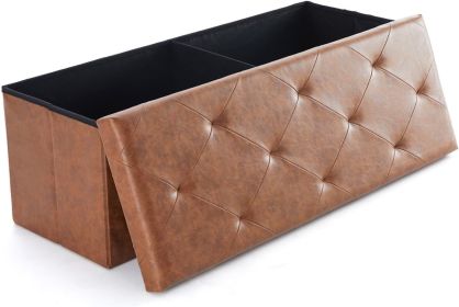 43 Inches Folding Ottoman with Storage Bench, Foot Rest Stool, End of Bed Storage Bench Upholstered, Load 660 lbs, for Living Room, Synthetic Lea