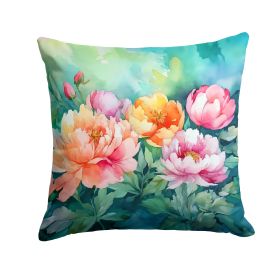 Indiana Peonies in Watercolor Throw Pillow Machine Washable, Indoor Outdoor Decorative Pillow for Couch, Bed or Patio, 18Hx18W