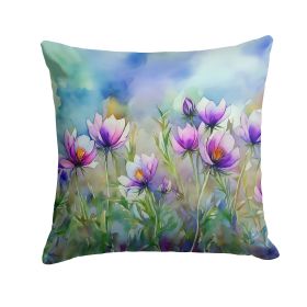 South Dakota Pasque Flowers in Watercolor Throw Pillow Machine Washable, Indoor Outdoor Decorative Pillow for Couch, Bed or Patio, 18Hx18W