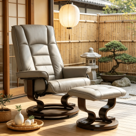 Gray Faux Leather Reclining Chair with Ottoman Manual Recliner Tufted Back Wood Frame Living Room Furniture