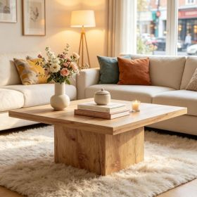 Square MDF Coffee Table Light Brown Wood Grain Scratch Resistant Surface For Living Room
