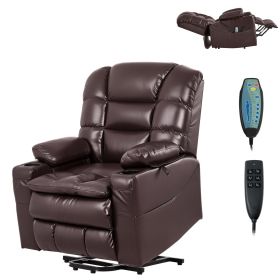 Power Lift Recliner Chair, Triple-Motor, Large Electric Lift Chair with Heat and Massage for Elderly, Infinite Position Adjustment, Leather Surfa
