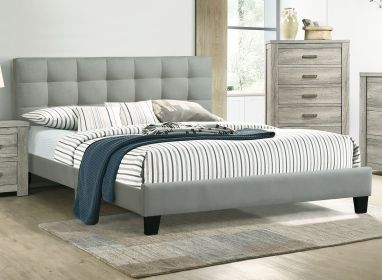 Contemporary 1pc California King Size Bed Grey Polyfiber Tufted Headboard Platform Bedframe Bedroom Furniture