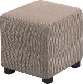 Ottoman Cover Square Folding Storage Ottoman Slipcovers Jacquard Stretch Cube Footrest Foot Stool Covers Protector with Elastic Band (Small,Sand)