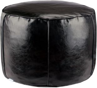 Handmade Unstuffed Faux Leather Pouf Ottoman - Storage Solution and Floor Seat - 14"x20" Round Stool - Perfect as a Futon Chair, footrest Ottoman