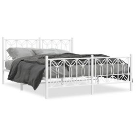 Bed Frame White Steel King Size Bed Frame Rectangular Modern