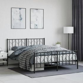 Bed Frame Black Powder-Coated Steel King Size Bed Frame