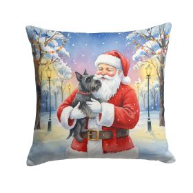 Scottish Terrier with Santa Claus Throw Pillow Decorative Indoor Outdoor Accent Cushion for Couch, Bed or Patio, 18Hx18W