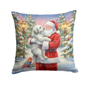 Old English Sheepdog with Santa Claus Throw Pillow Decorative Indoor Outdoor Accent Cushion for Couch, Bed or Patio, 18Hx18W
