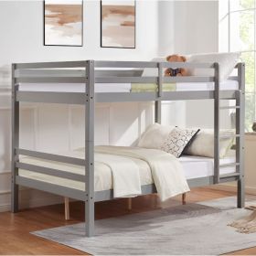 Full over Full Bunk Bed with Thick Posts,Wooden Bunk Bed with High Guardrail and Ladder for Kids, Teens, Dorm Rooms, and Guest Rooms