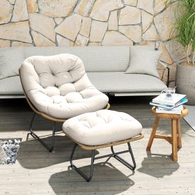 Natural Rattan Chair with Stool And Cushion Adjustable Foot Pads Included for Comfortable Seating