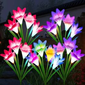 4 Pack Solar Lights With 16 Bigger Artificial Lily Flowers, Multi-Color Changing Lights, Solar Garden Decor Lights For Patio Yard Lawn Pathway (p (Option: 4pcs)