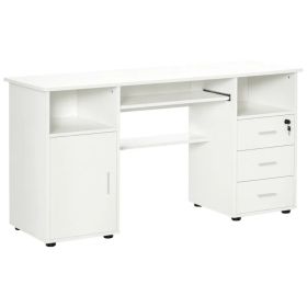 Computer Desk with Keyboard Tray and Drawers, Writing Desk, Home Office Workstation, White (Option: White)