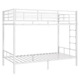 White Twin Bunk Bed Square Tube High Guardrail Side Ladder Opening Iron Bed (Option: default title)