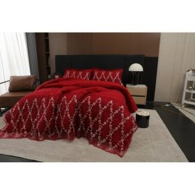 3-Piece Lace Embroidered Comforter Set with 2 Pillow Shams, Elegant Floral Bedding for Queen, King and California King Beds (Option: Blue-Queen)