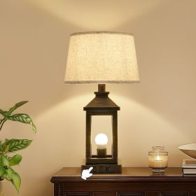 20.5in Black Gold Farmhouse Bedside Table Lamp, Suitable For Living Rooms, 3-Way Dimmable Touch Modern Bedside Table With 2 Lights For Bedrooms, (Main Color: Black+Gold, Main Material: Iron)