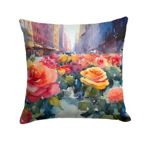 New York Roses in Watercolor Throw Pillow Machine Washable, Indoor Outdoor Decorative Pillow for Couch, Bed or Patio, 18Hx18W (Default: Default)