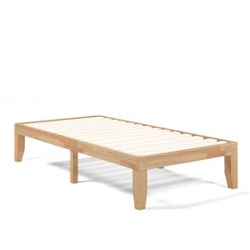 14 Inch Twin Size Rubber Wood Platform Bed Frame with Wood Slat Support (Color: Natural)