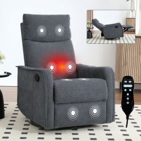 Heat Massage Manual Recliner Chair with Rocker and Swivel in Fabric for Living Room, Grey (Color: as Pic)