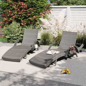80'' Outdoor Wicker Chaise Lounge Chairs Set of 2 (Color: Grey, Material: Wicker)