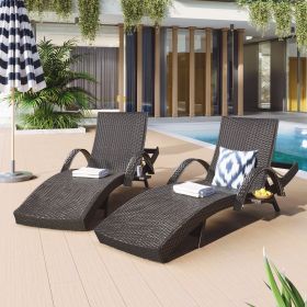 80'' Outdoor Wicker Chaise Lounge Chairs Set of 2 (Color: Dark Brown, Material: Wicker)